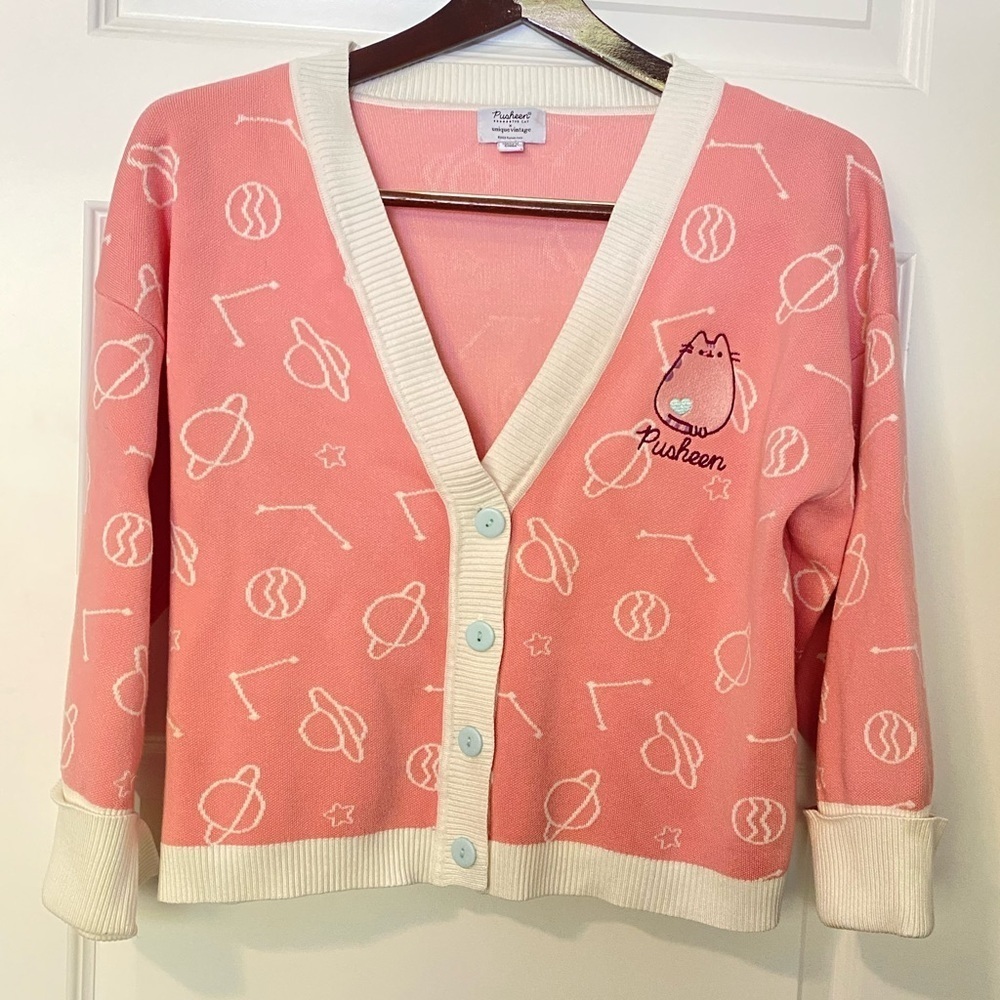 Like NEW Pusheen Cat Pink White Cardigan Sweater Size XL/1X Hello Kitty